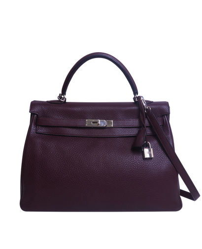 Kelly 35 in Clemence Raisin, front view